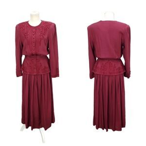 Vintage Sarah Elizabeth Empire Maroon Wine  30s 40s Long Sleeve Dress
